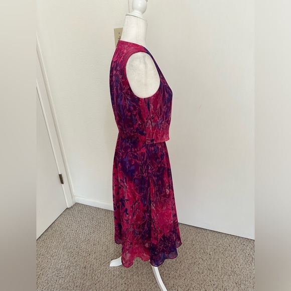 Coldwater Creek women’s pink and purple faux wrap Midi Sleeveless dress size 8 - Picture 2 of 9